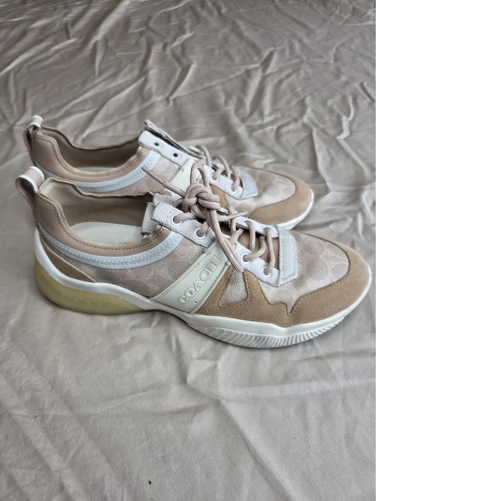 Women's Coach Citysole Sneaker White Tan Suede Leather Size 8.5